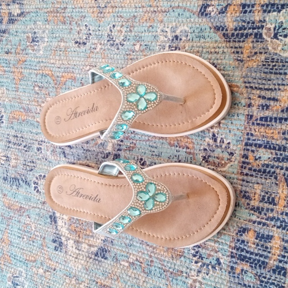 Turquoise Jeweled Thong Sandals for Women